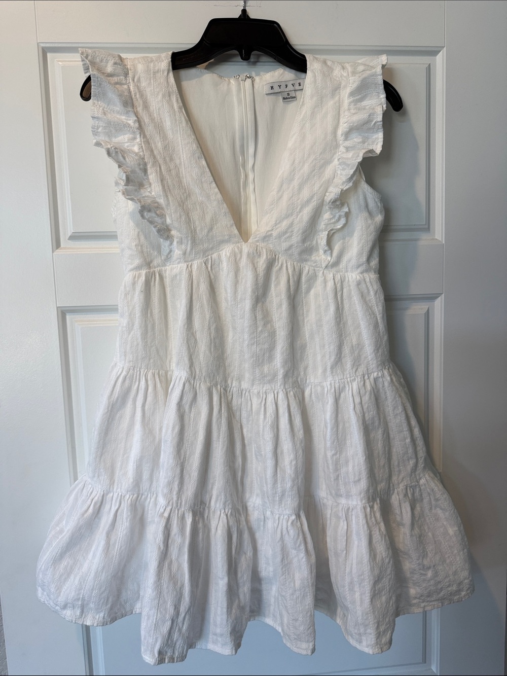 HYFVE White Ruffle Cotton Mini Dress